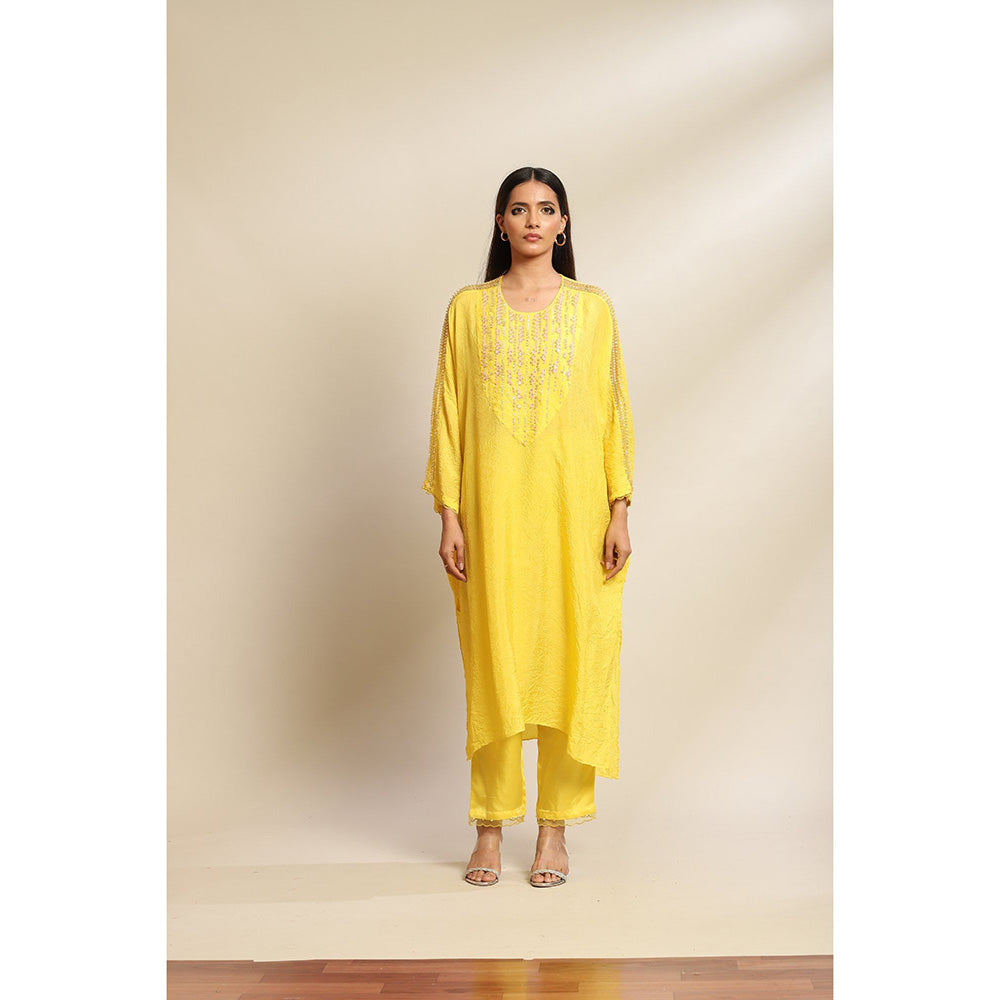 One Not Two Mango Kurta & Pant with Hand Embroidery with Sequins & Beads On Yoke (Set of 2)