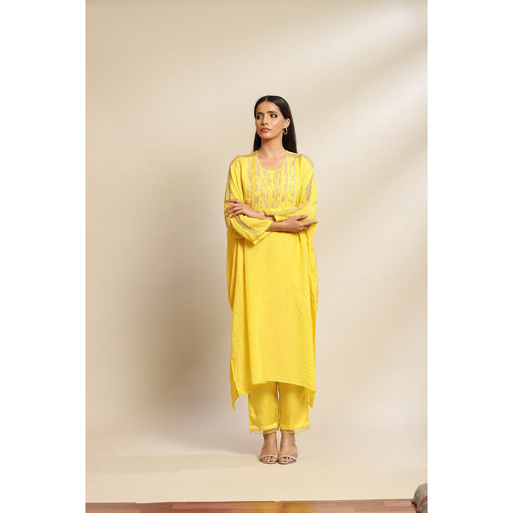 One Not Two Mango Kurta & Pant with Hand Embroidery with Sequins & Beads On Yoke (Set of 2)