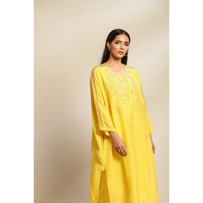 One Not Two Mango Kurta & Pant with Hand Embroidery with Sequins & Beads On Yoke (Set of 2)