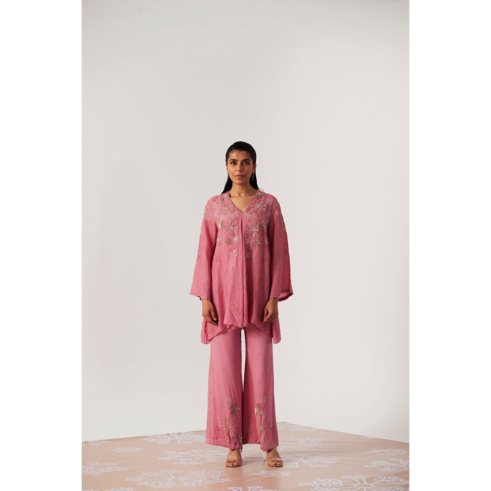 One Not Two Rose Sequins Embroidered Tunic & Pant (Set of 2)