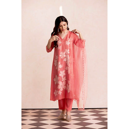 One Not Two Coral Embroidered Dupatta