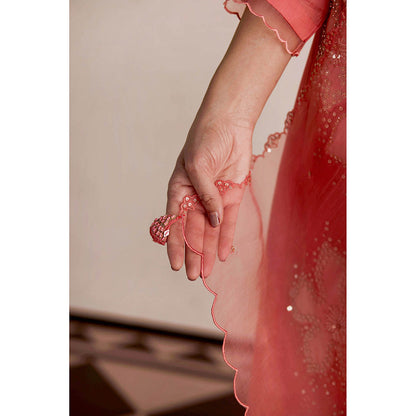 One Not Two Coral Embroidered Dupatta