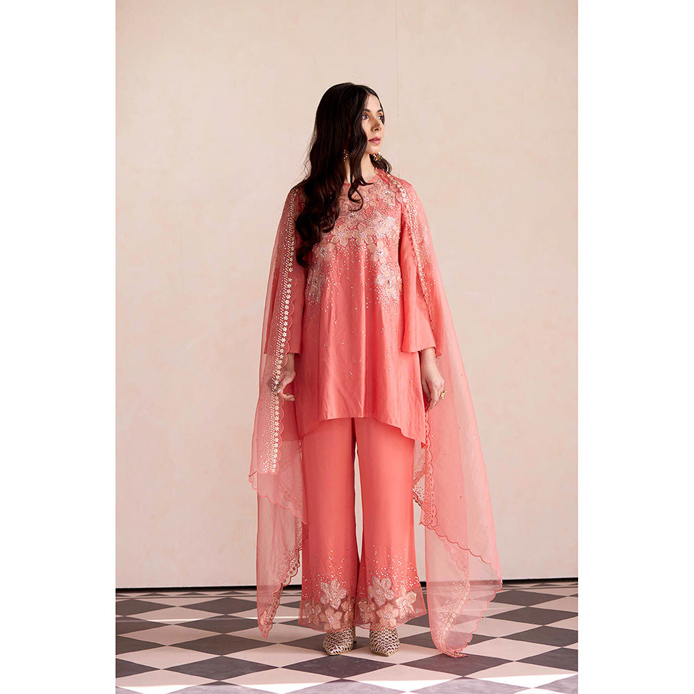 One Not Two Coral Embroidered Dupatta