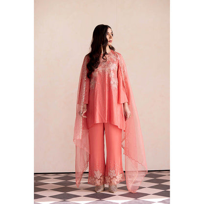 One Not Two Coral Embroidered Dupatta