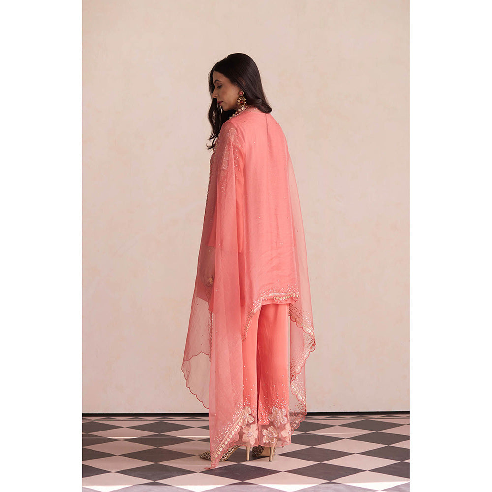 One Not Two Coral Embroidered Dupatta