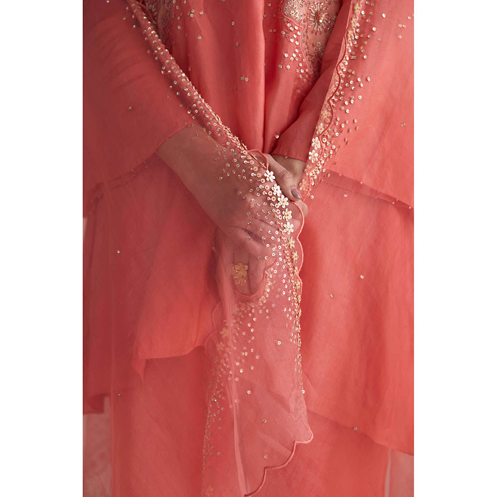 One Not Two Coral Embroidered Dupatta