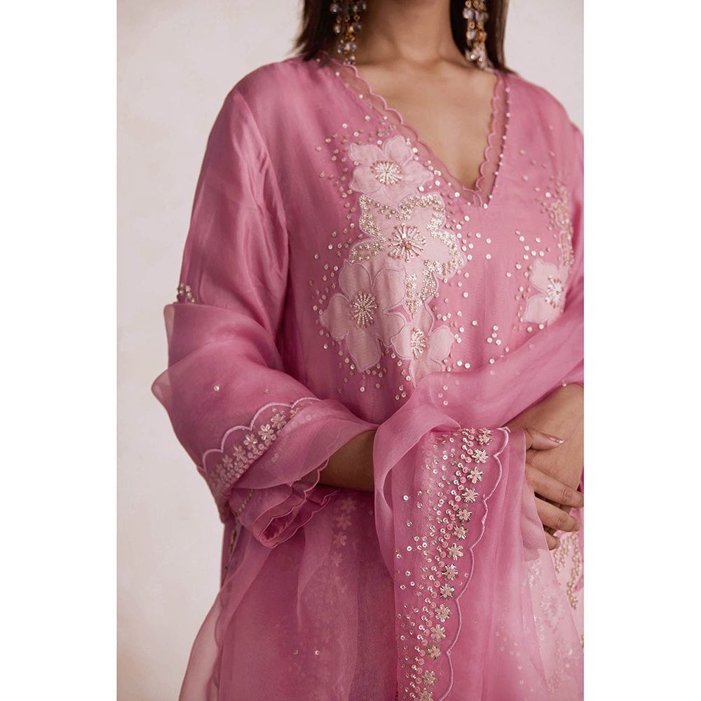 One Not Two Pink Embroidered Dupatta