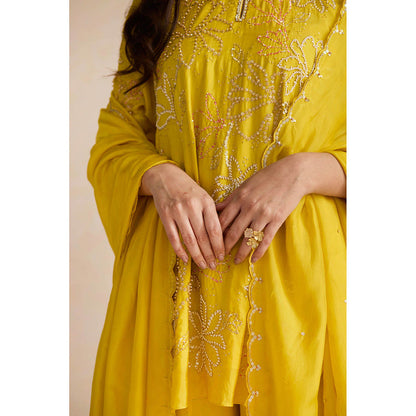 One Not Two Yellow Embroidered Dupatta