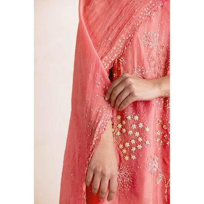 One Not Two Coral Embroidered Dupatta