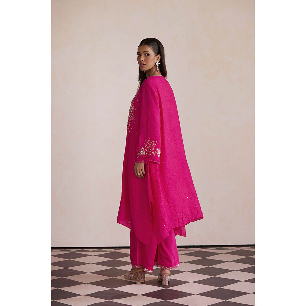 One Not Two Hot Pink Embroidered Kurta with Slip and Palazzo (Set of 3)