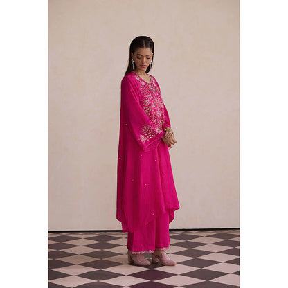 One Not Two Hot Pink Embroidered Kurta with Slip and Palazzo (Set of 3)