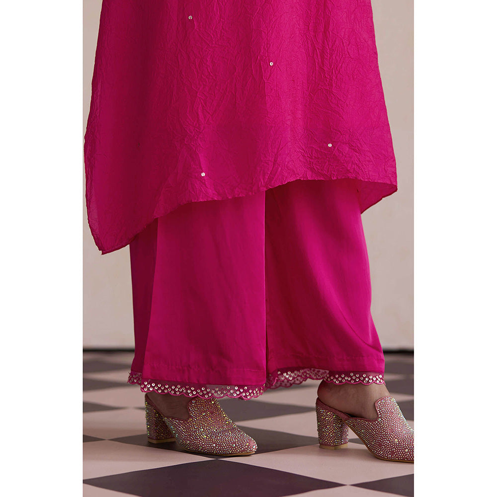 One Not Two Hot Pink Embroidered Kurta with Slip and Palazzo (Set of 3)