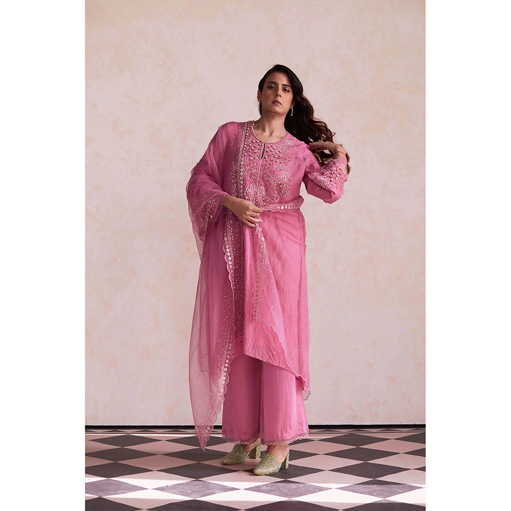 One Not Two Pink Kurta with Slip and Palazzo (Set of 3)