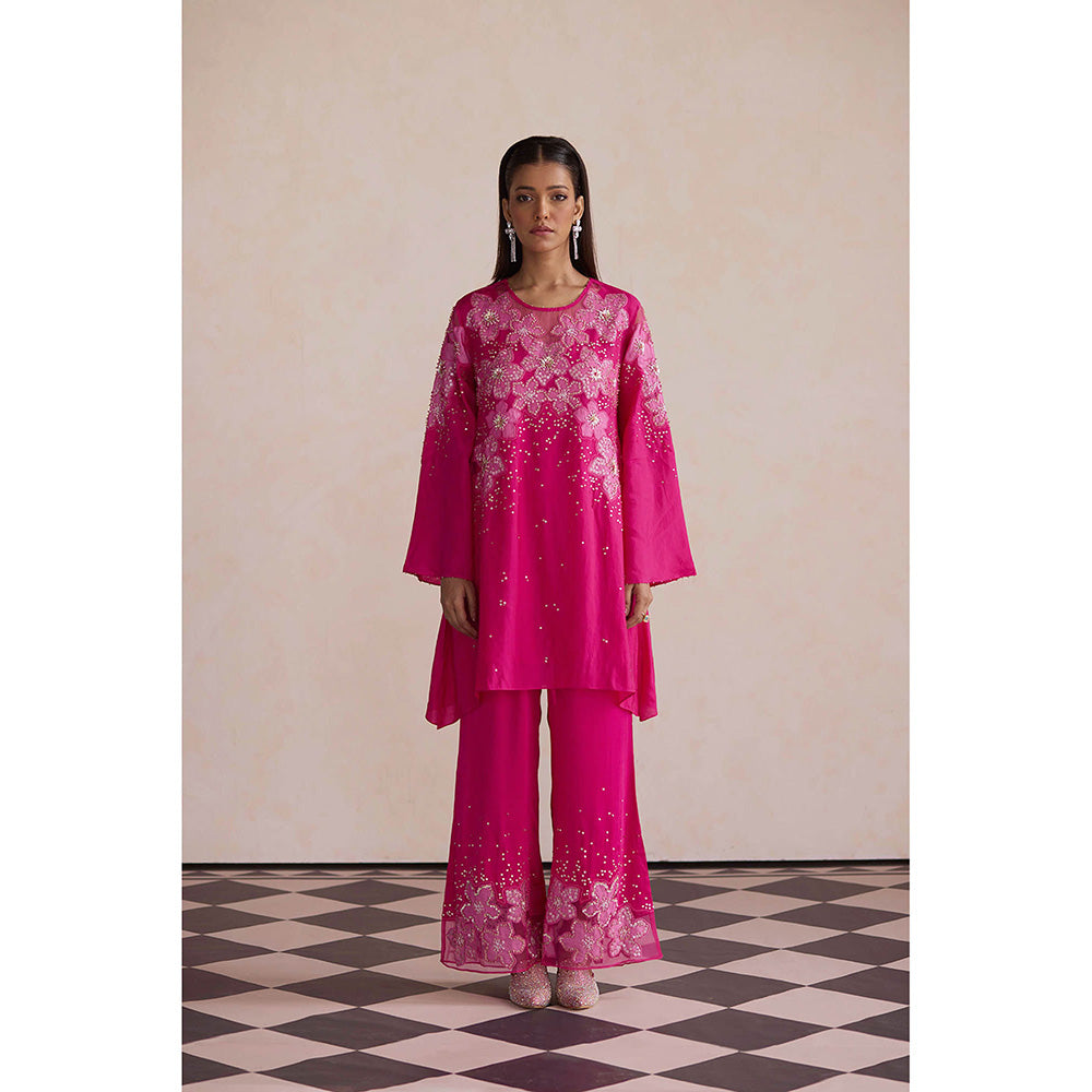 One Not Two Hot Pink Embroidered Kurta with Palazzo (Set of 2)