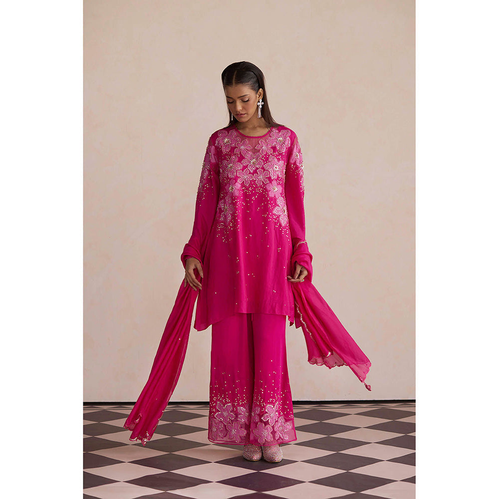 One Not Two Hot Pink Embroidered Kurta with Palazzo (Set of 2)