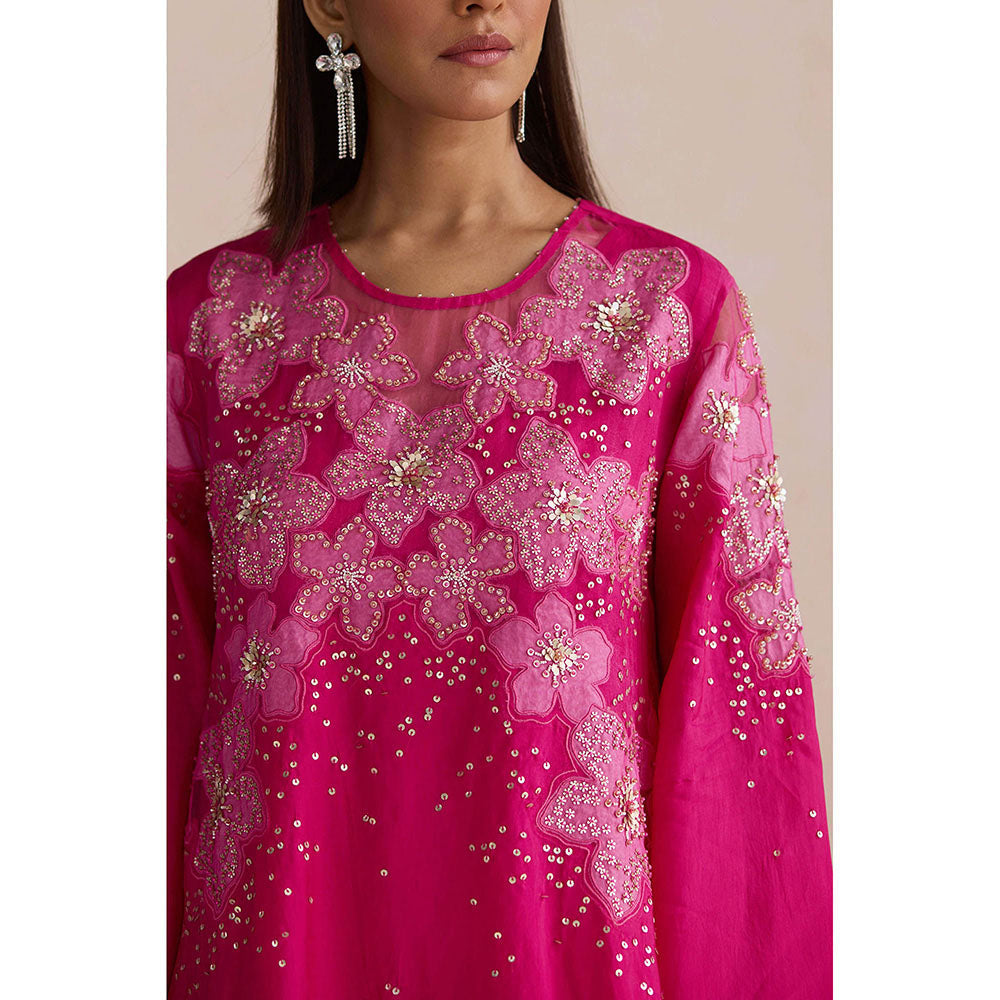 One Not Two Hot Pink Embroidered Kurta with Palazzo (Set of 2)