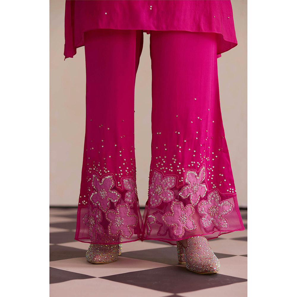 One Not Two Hot Pink Embroidered Kurta with Palazzo (Set of 2)