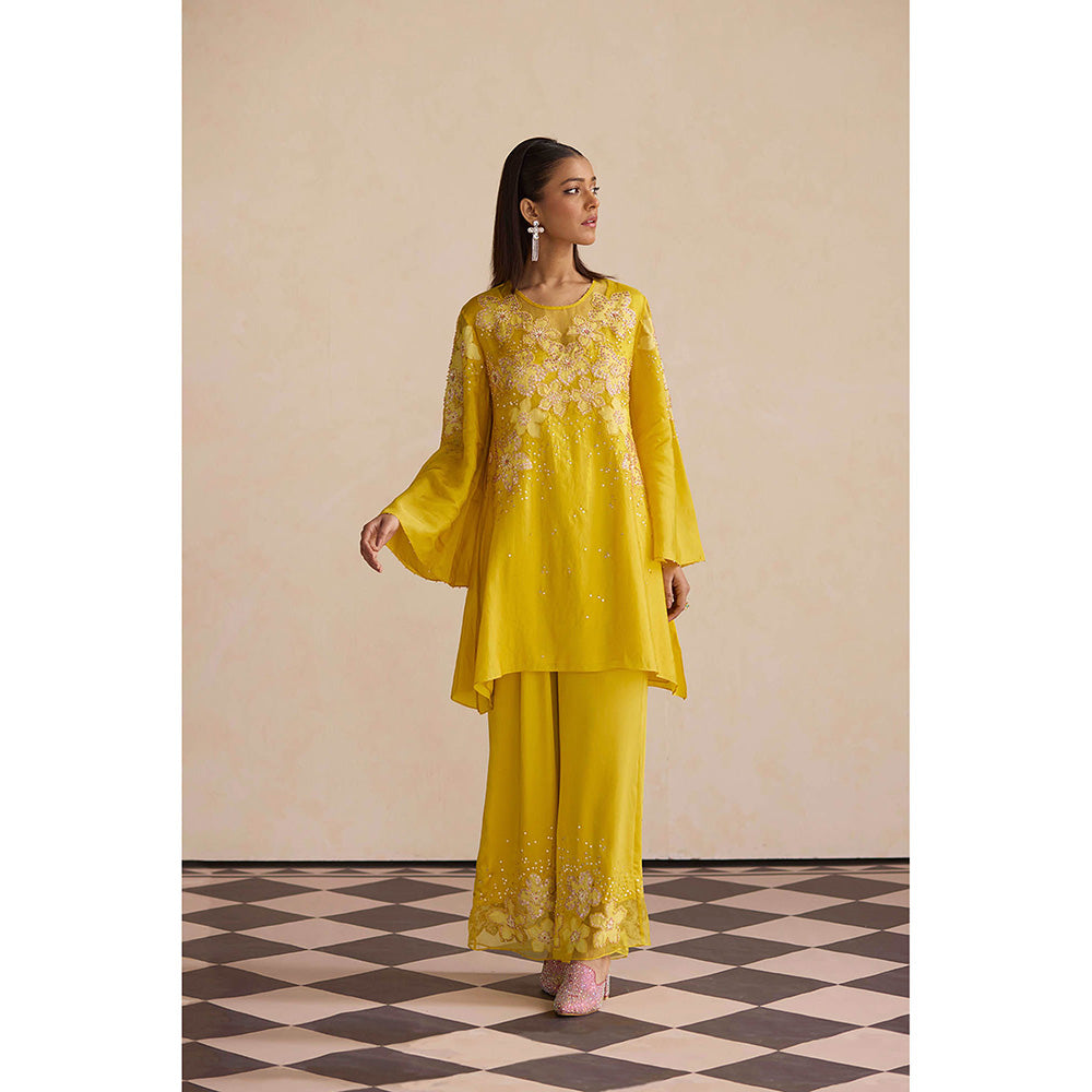 One Not Two Yellow Embroidered Kurta with Palazzo (Set of 2)