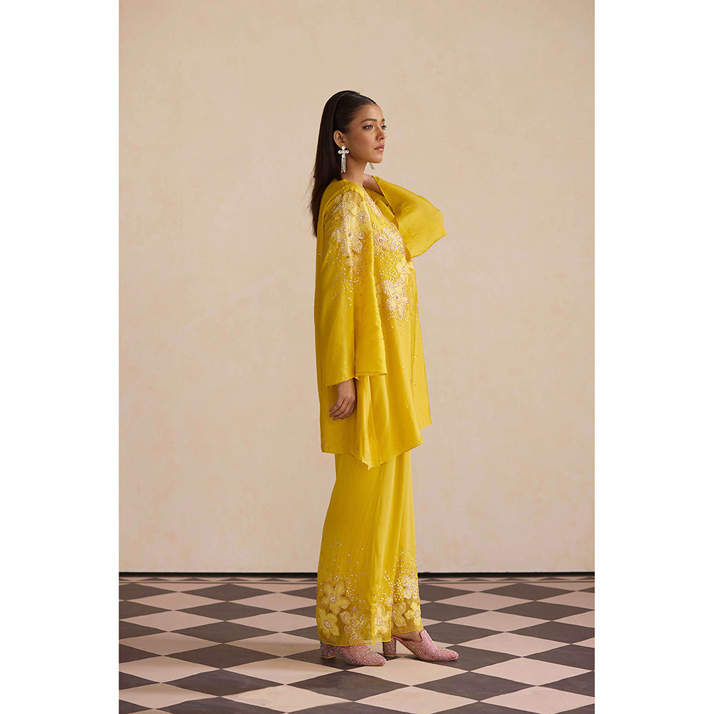 One Not Two Yellow Embroidered Kurta with Palazzo (Set of 2)