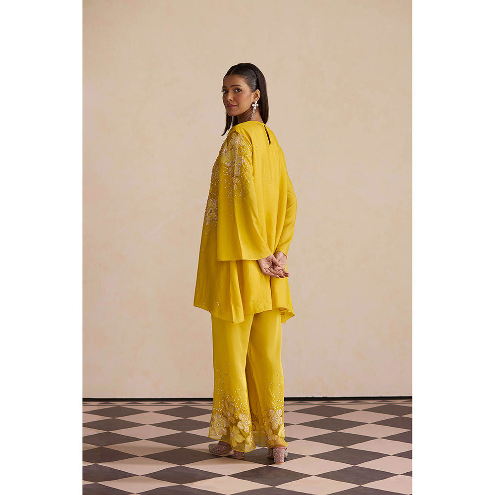 One Not Two Yellow Embroidered Kurta with Palazzo (Set of 2)