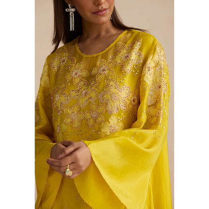 One Not Two Yellow Embroidered Kurta with Palazzo (Set of 2)