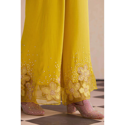 One Not Two Yellow Embroidered Kurta with Palazzo (Set of 2)