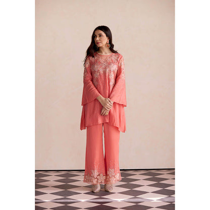 One Not Two Coral Embroidered Kurta with Palazzo (Set of 2)