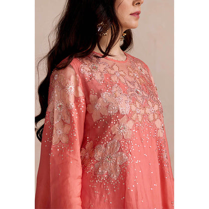 One Not Two Coral Embroidered Kurta with Palazzo (Set of 2)