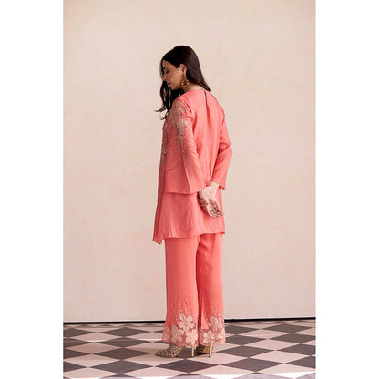 One Not Two Coral Embroidered Kurta with Palazzo (Set of 2)