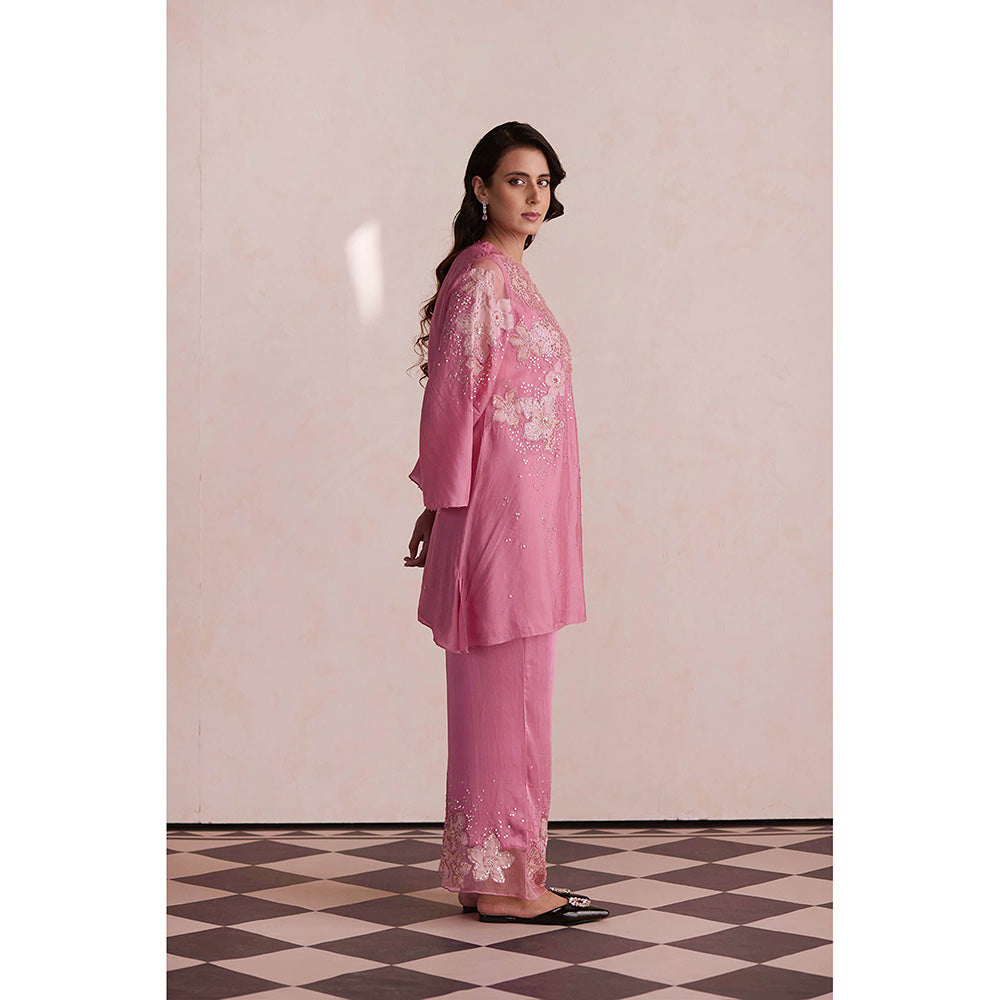 One Not Two Pink Embroidered Kurta with Palazzo (Set of 2)