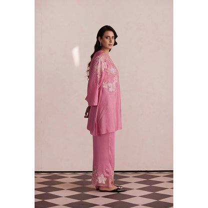 One Not Two Pink Embroidered Kurta with Palazzo (Set of 2)