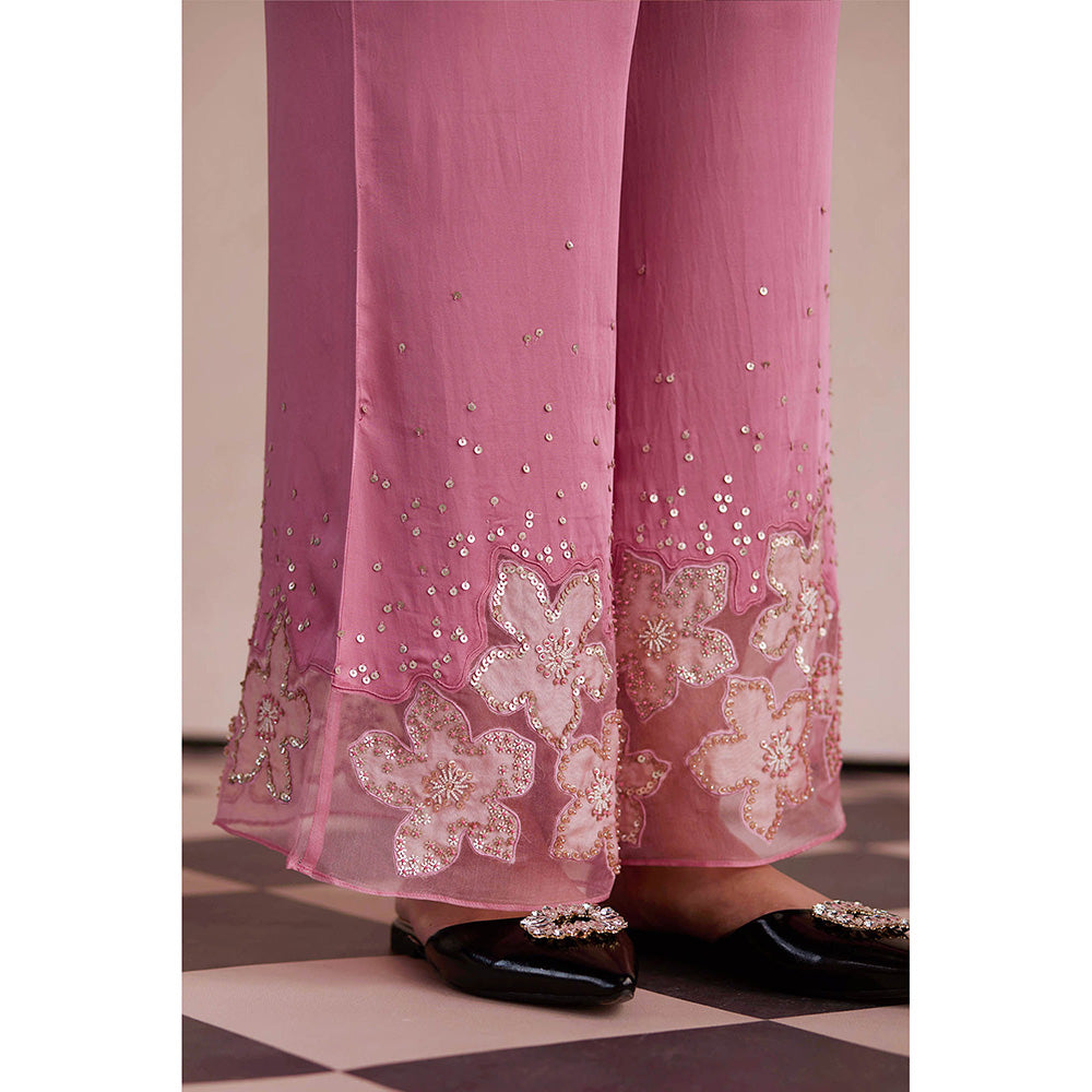 One Not Two Pink Embroidered Kurta with Palazzo (Set of 2)