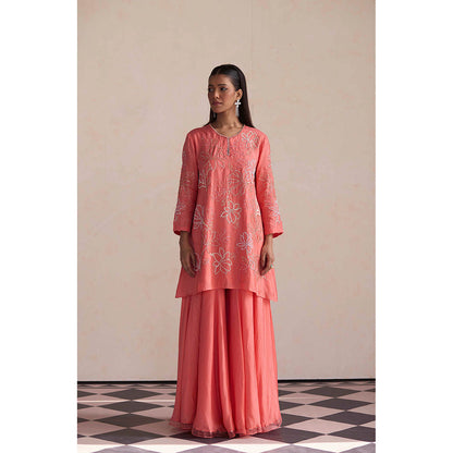 One Not Two Coral Sharara with Kurti (Set of 2)