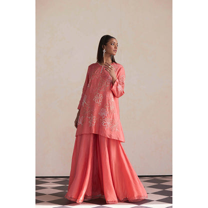 One Not Two Coral Sharara with Kurti (Set of 2)
