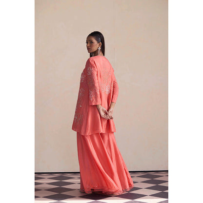 One Not Two Coral Sharara with Kurti (Set of 2)