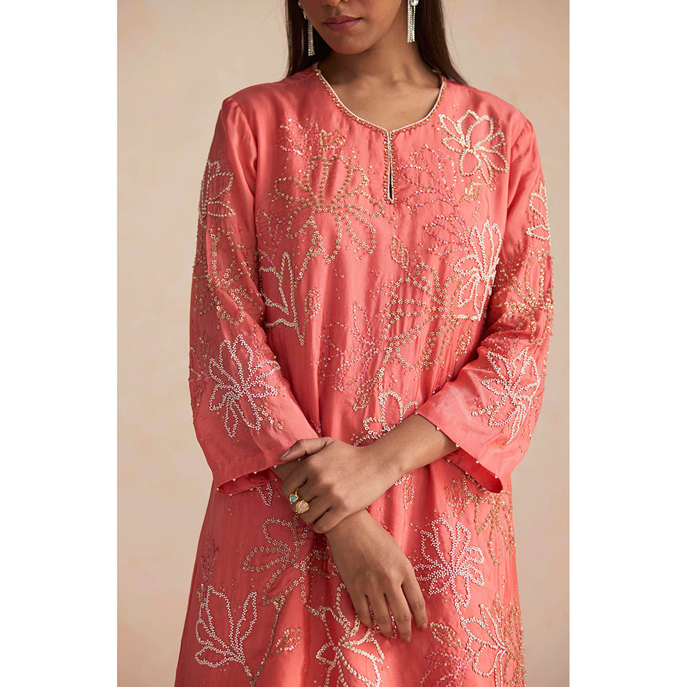 One Not Two Coral Sharara with Kurti (Set of 2)