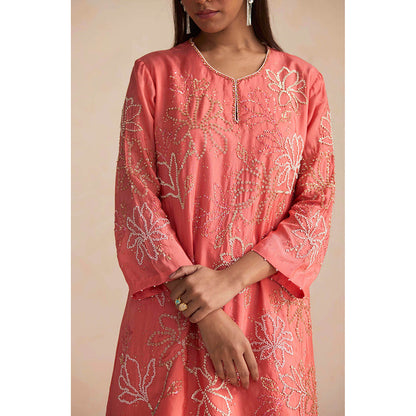 One Not Two Coral Sharara with Kurti (Set of 2)