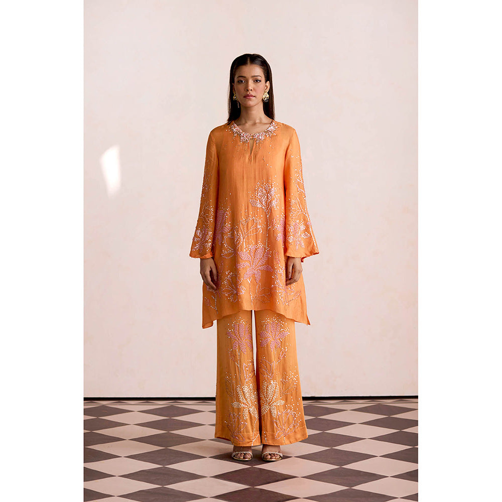 One Not Two Orange Apricot Kurta with Slip and Palazzo (Set of 3)