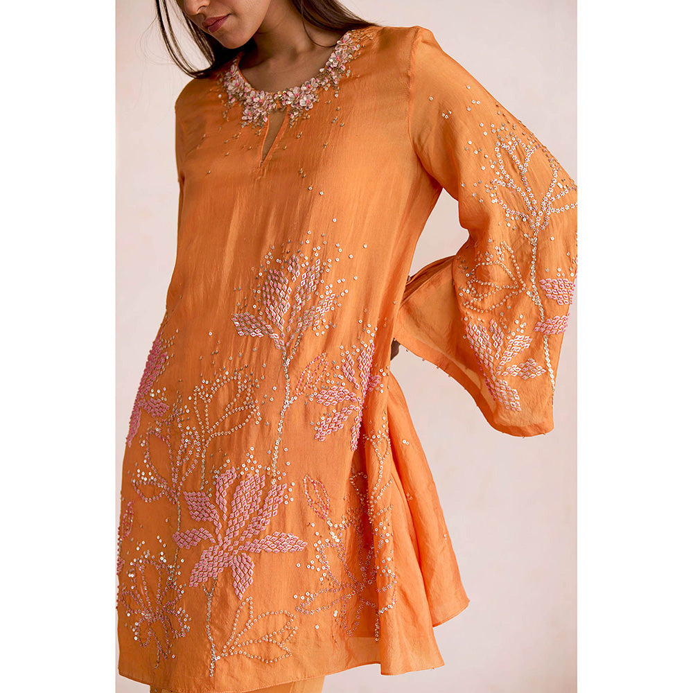 One Not Two Orange Apricot Kurta with Slip and Palazzo (Set of 3)