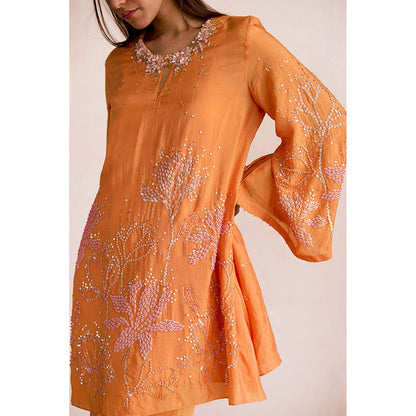 One Not Two Orange Apricot Kurta with Slip and Palazzo (Set of 3)