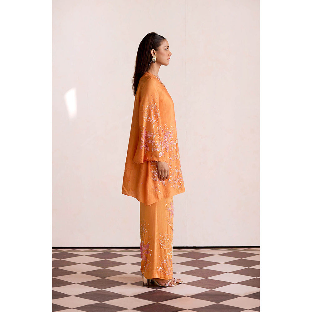 One Not Two Orange Apricot Kurta with Slip and Palazzo (Set of 3)