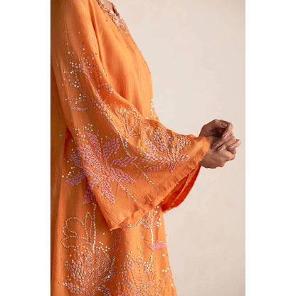 One Not Two Orange Apricot Kurta with Slip and Palazzo (Set of 3)