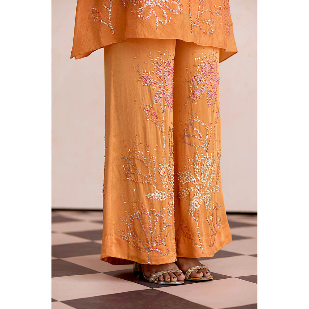 One Not Two Orange Apricot Kurta with Slip and Palazzo (Set of 3)