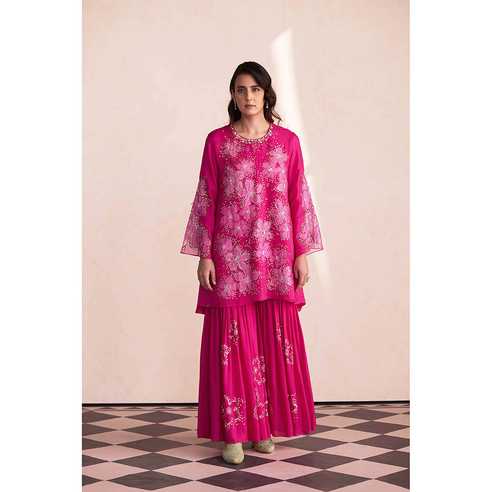 One Not Two Hot Pink Sharara with Kurti and Slip (Set of 3)