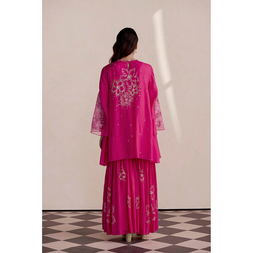 One Not Two Hot Pink Sharara with Kurti and Slip (Set of 3)