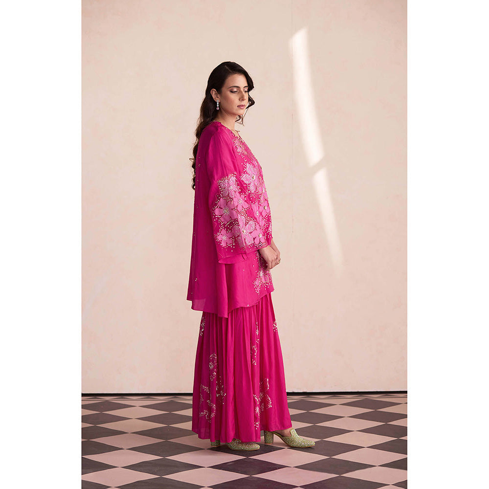 One Not Two Hot Pink Sharara with Kurti and Slip (Set of 3)