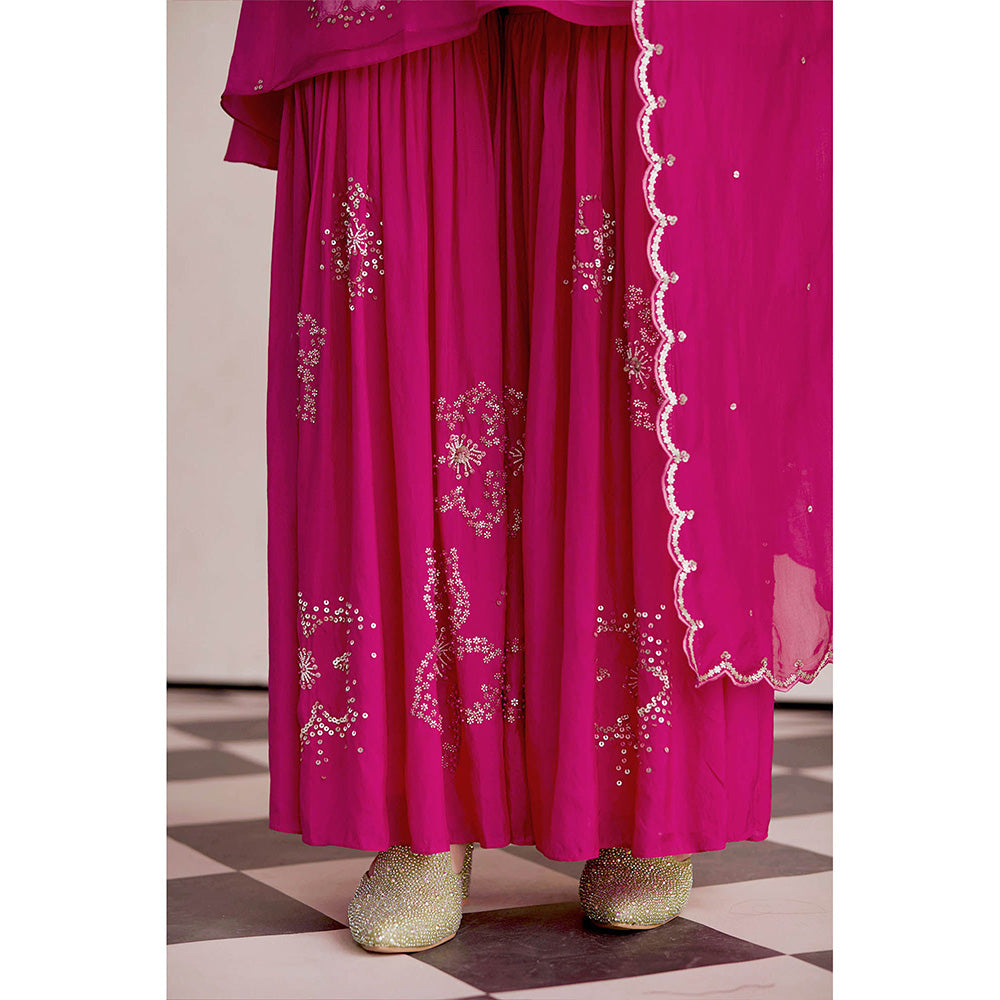 One Not Two Hot Pink Sharara with Kurti and Slip (Set of 3)