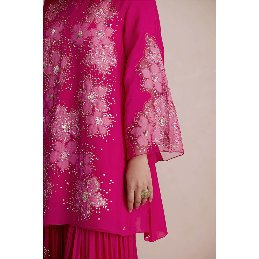 One Not Two Hot Pink Sharara with Kurti and Slip (Set of 3)