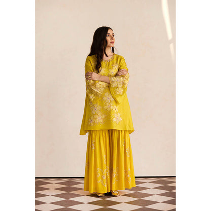 One Not Two Yellow Sharara with Kurti and Slip (Set of 3)