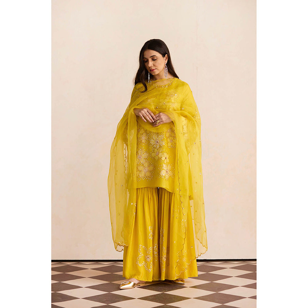 One Not Two Yellow Sharara with Kurti and Slip (Set of 3)
